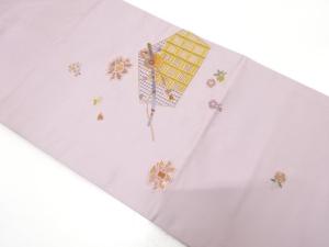 刀に桜・唐花模様　刺繍　名古屋帯